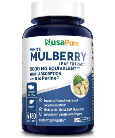 White Mulberry Leaf Extract 5000 mg 180 Veggie Caps ( Vegetarian Non-GMO  Gluten-Free)