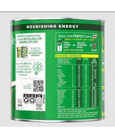 Nestle 2 x 400g Chocolate Milo Milk Drink Powder Malted Vitamin Minerals Calcium Activ Go With Red & White Design Paper Straws - Buy Online on GoSupps.com