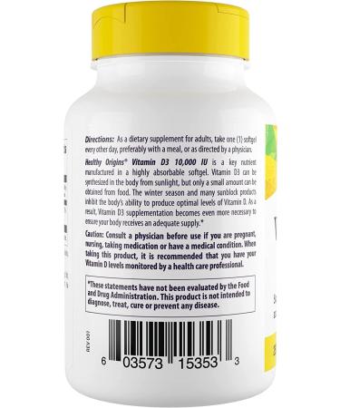 Healthy Origins Vitamin D3 10,000 IU - 120 Luanolin Gels for Immune Support - Buy Online on GoSupps.com