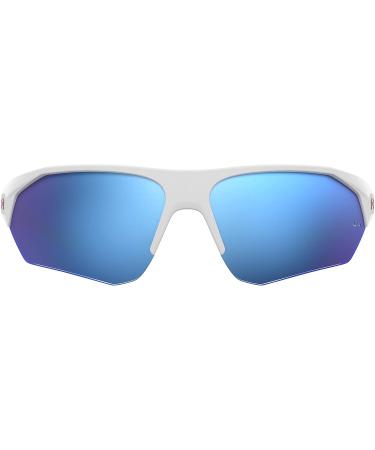 Under Armour Youth UA Playmaker Jr. Wrap Sunglasses - Matte White/Blue - 69mm - Buy Online on GoSupps.com