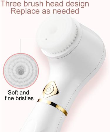 Electric Face Wash Brush - White Electric Face Scrubber | 3 Brush Heads Electric Exfoliate Facial Cleansing Brush | Waterproof Facial Cleanser Brush | Rechargeable Face Cleaner Brush for Massaging - Buy Online on GoSupps.com