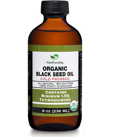 Organic Black Seed Oil - USDA Certified Cold Pressed Glass Bottle Over 1.5% Thymoquinone 3X strength Turkish Black Cumin Nigella Sativa non-GMO 100% Pure Blackseed Oil (8oz Glass Bottle)