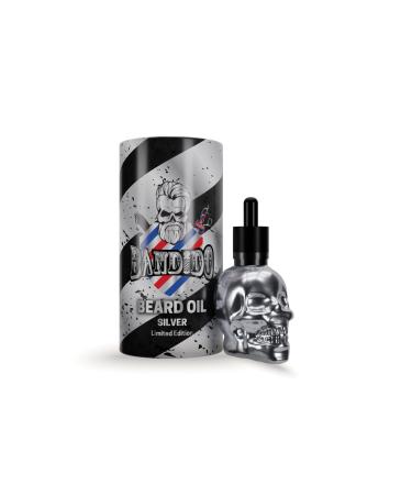 Bandido Barber-shop 3 Day Beard Oil for Daily Beard Care - Gift for Men - 40ml with Pipette Dispenser - Skull Design - Barber-Shop Beard Serum - Silver