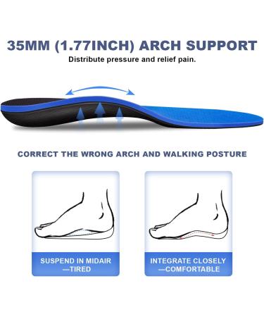 Plantar Fasciitis Insoles High Arch Support Orthotic Inserts | Blue, Mens 8-8 1/2 | Womens 10-10 1/2 - Relieve Foot Fatigue - Buy Online on GoSupps.com