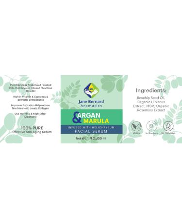 Jane Bernard Pure Synergy Blend of Argan and Marula Cold pressed Oils - Infused with Helichrysum Oil - Powerful Antioxidant effective non-comedogenic Anti-Aging Facial Serum_Moisturizer 1 fl oz - Buy Online on GoSupps.com