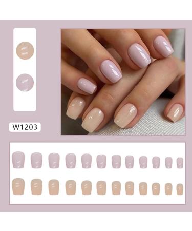 SINLOV Medium Long Square Fake Nails Purple Orange French False Nail Glossy Full Cover False Nails Press on False Nails for Women and Girls - Buy Online on GoSupps.com