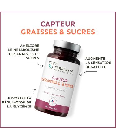 Fat and Sugar Sensor | 2 Patented Natural Active Ingredients for Slimming and Weight Loss | 27% Fat Removal | Ideal Before a Heavy Meal | 90 Tablets | Made in France | Terravita - Buy Online on GoSupps.com