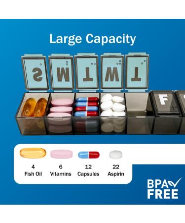 Amazon Basic Care 7-Day Pill Organizer & Medicine Box - Medium Compartments, Black - Buy Online on GoSupps.com