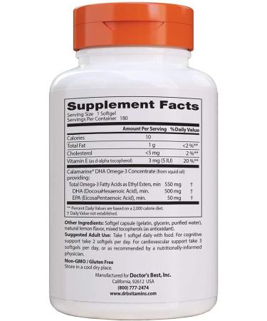Buy Doctor's Best Calamari DHA 500 mg - 180 Softgels | Premium Omega-3 Support - Buy Online on GoSupps.com