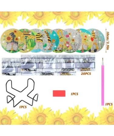 Sunflower Gnome Diamond Painting Coasters Set with Holder - DIY Spring Summer Decor for Kids & Adults - Buy Online on GoSupps.com
