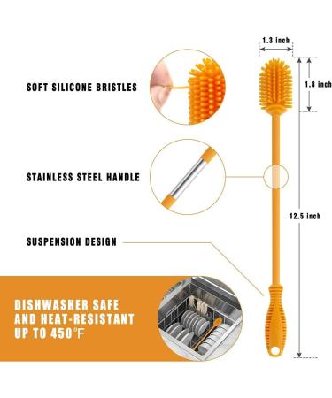 Silicone Bottle Cleaning Brush with Long Handle - 31cm/12.5 - Perfect for Baby Bottles, Hydro Flask, Sports Bottles, Vases and Glassware - Orange - Qty 1 - Buy Online on GoSupps.com