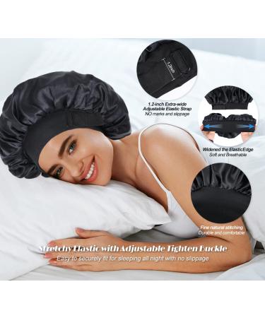 Double Layer Silk Satin Bonnet for Black Women - Adjustable Sleep Cap for Curly Hair (Black) - Buy Online on GoSupps.com