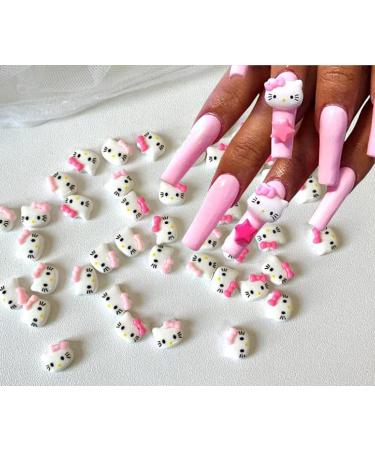 Vnsport Hello Kitty 60Pcs/Lot Cute Resin Nail Art Charms Happy Animals Jelly Gummy Sweet Candy 3D Nail Decoration DIY Nail Accessories (60PCS  Mixed 2 Pink Color)