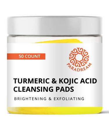 Paradream Turmeric Kojic Acid Cleansing Pads: Face Exfoliating Scrub Pads for Dark Spots - Deep Clean Pores Suitable for all Skin Types 50PCS 50 Count (Pack of 1)