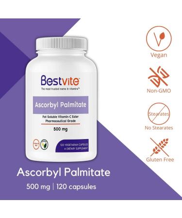 BestVite Ascorbyl Palmitate 500mg (120 Vegetarian Capsules) - Pure Formula with No Stearates, Fillers, or Flow Agents - Buy Online on GoSupps.com