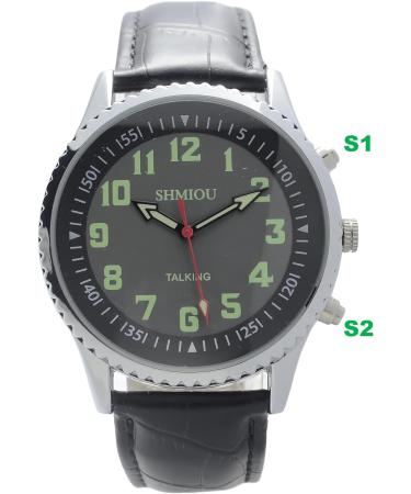 SHMIOU English Talking Watch for Blind & Visually Impaired Women - Black Leather Strap Band, Quartz with Alarm | XM-UK-230502 - Buy Online on GoSupps.com