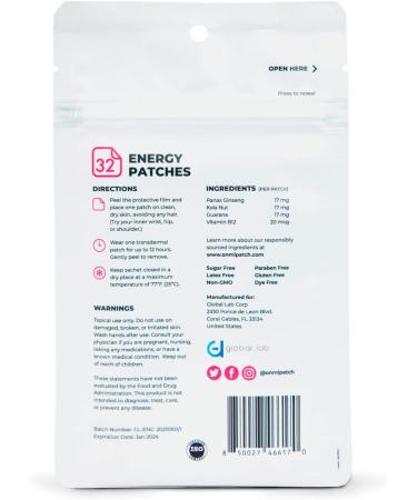 OnMi Energy Patch: Caffeine, B12, Panax, Guarana, Kola Nut, Ginseng, No Crash - 4 Pack - Buy Online on GoSupps.com