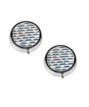 Monorail Train Printed Mini Round Pill Box Pill Box 3 Compartment Medicine Pill Case Pill Organizer Travel Pillbox Portable Pill Box for Pocket Home Office Use