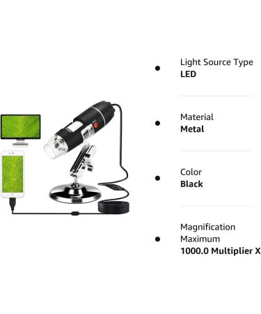 USB Microscope 40X-1000X Digital 3-in-1 Camera with Metal Stand for Windows, Mac, Android & Linux - Black - Buy Online on GoSupps.com