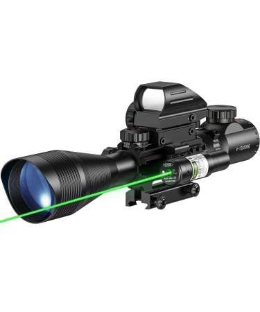 MidTen Riflescope Combo 4-12x50EG Dual Illuminated Optics & IIIA/2MW Laser Sight & 4 Holographic Reticle Red/Green Dot Sight & 20mm Scope Mount Green 4-12x50