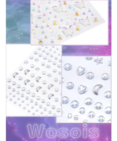 Wosois Crystal Face Rhinestones Stickers - White Star Gems Butterfly Self-adhesive Tattoo Sticker for Women and Girls (3Pcs) - Buy Online on GoSupps.com