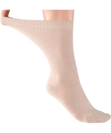 ELYFER Soft Bamboo Diabetic Crew Socks for Women - Non-Binding Seamless Toe, Wide Fit, Thin Dress Socks - 4 Pack Beige (9-12) | Available in 4, 8, 12, 24 Pairs - Buy Online on GoSupps.com