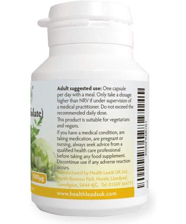 Folate (L-Methylfolate) 1000 g x 90 Capsules 5-MTHF Active Form of Folic Acid/Vitamin B9 Please See Our 400mcg Version for Pregnancy Magnesium Stearate Free Made in Wales - Buy Online on GoSupps.com