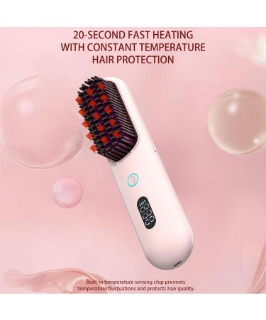Portable Cordless Hair Straightener Brush - Mini Plasma Styling Comb for Women | LED Display 9 Temp Settings USB Rechargeable - Pink - Buy Online on GoSupps.com