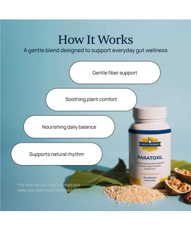 Paratoxil - Daily Gut Cleanse with Psyllium Husk Fiber & Black Walnut for Humans - with Slippery Elm Aloe Chlorella & Ginger - Natural & Plant-Based Cleanse - 60 Capsules - Buy Online on GoSupps.com