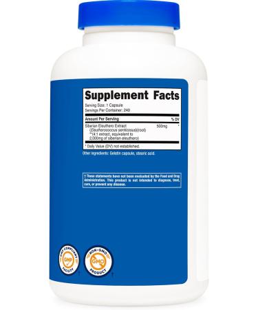 Nutricost Siberian Eleuthero 500mg 240 Capsules (2 Bottles) - Eleutherococcus Senticosus - Gluten Free & Non-GMO 1 Count (Pack of 2) - Buy Online on GoSupps.com