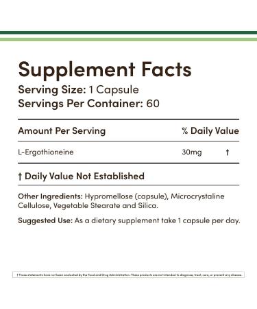 Ergothioneine Supplement (EGT) 30mg of Pure Plant-Based L-Ergothioneine Per Capsule 60 Count (May Support Longevity and Healthy Aging) Non-GMO Gluten Free Vegan Safe by Double Wood - Buy Online on GoSupps.com
