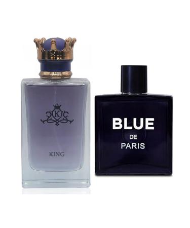 King&Blue De Paris Men Cologne Set Eau De Parfum Spray For Men Fruity Notes Enriched By A Strong Woody Based Fragance Ideal for Day Wear - 3.4 Fl Oz