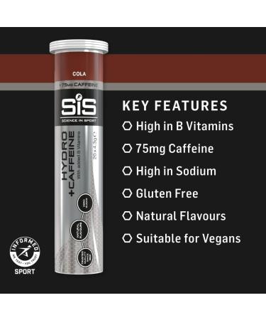 Science In Sport Hydro Hydration +Caffeine Tablets | Cola Flavour | 20 Effervescent Tablets - Buy Online on GoSupps.com