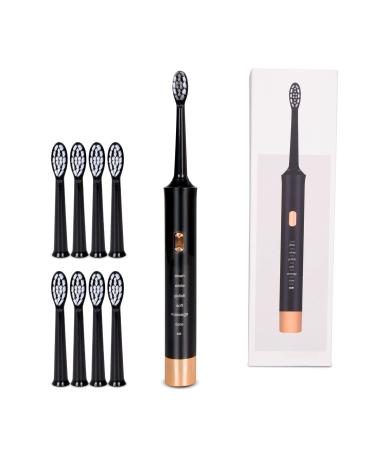 Goalie Rechargeable Electric Toothbrush with 9 Brush Heads & Anti-Loss USB Cable  6 Modes  Medium Soft Bristles  Smart Timer  V1 Travel Version Black Set