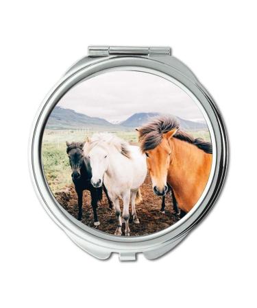 Mirror Compact Mirror animals farm horses pocket mirror portable mirror