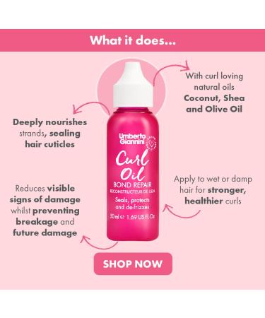 Umberto Giannini Curl Oil Bond Repair - Vegan Hair Oil for Waves Curls & Coils | Defrizz & Repair 1.69 Fl Oz - Buy Online on GoSupps.com