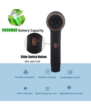 Cordless Hair Dryers Rechargeable Blow Dryer Portable Travel Hairdryer with Concentrator Hot/Cold 3 Speed Wind - Buy Online on GoSupps.com