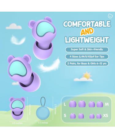 Kids Ear Plugs - 2 Pairs (6-12 yrs) | Reusable Silicone Noise Canceling Earplugs for Concerts Travel & Study | Black & Purple - Buy Online on GoSupps.com