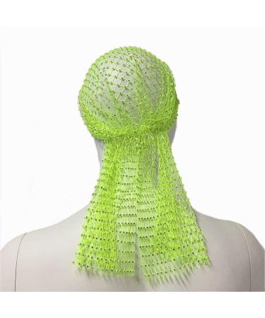 AIBEARTY Rhinestone Mesh Headband for Women - Fluorescent Green | Wide Elastic Hairband for Rave Party and Festival - Buy Online on GoSupps.com