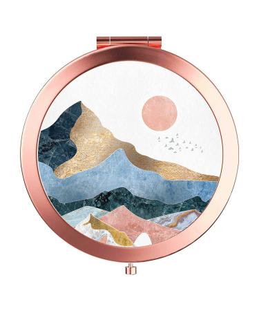 PEPYJAN Magnifying Compact Cosmetic Mirror 2.75 Inch Round Pocket Makeup Mirror Folding Handheld Travel Makeup Mirror - Mountains