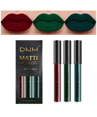 evpct 3Pcs Dark Color Colored Red Army Green Matte Liquid Lipstick Makeup Set 24 Hour Long Lasting Waterproof Smudge Proof Deep red Green Liquid Lipstick Matte Lip Stain Gloss Liner Green Makeup Kit 8 0.21 Fl Oz (Pack of...