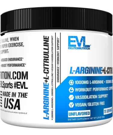 Evlution Nutrition L-Arginine + L-Citrulline - Endurance + Workout Performance Supplement - 2000mg Complex - Vasodilation + Nitric Oxide Support - Vegan + Gluten Free Powder - 75 Servings - Buy Online on GoSupps.com