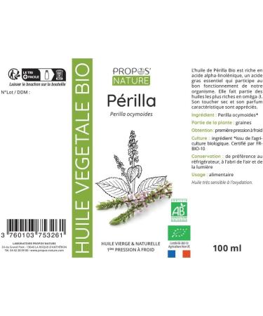 Organic Perilla Oil - Perilla ocymoides seed oil - 100% pure and natural - 100ml - PROPOS'NATURE - Buy Online on GoSupps.com