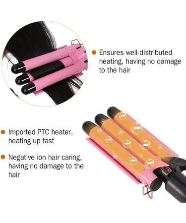 Curling Iron 3 Barrel Dual Voltage Hair Crimper with LCD Temp Display-Temperature Adjustable Portable Hair Waver Heats Up Quickly Ceramic Tourmaline Triple Barrels (Pink) - Buy Online on GoSupps.com
