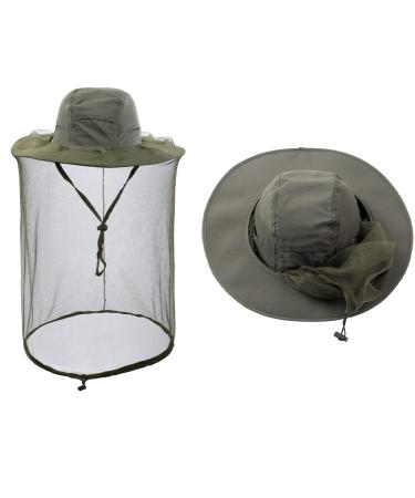 ZffXH Head Net Safari Hat for Men Women Gardening Hiking Fishing Sun Cap with Mosquito Netting Mesh Army Green