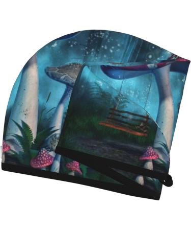 Hair Towel Wrap - Quick Drying Hair Turban with Button | Fantasy Mushrooms Design | International Shipping Available - Buy Online on GoSupps.com