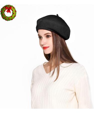 Jeicy Wool Beret Hat with Skily Scarf and Brooch - Black French Beret - Buy Online on GoSupps.com
