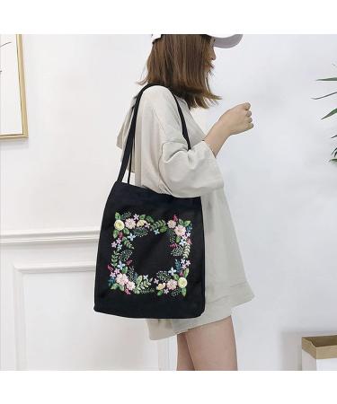 Homiton 2 Pack Embroidery Kit Canvas Tote Bag for Beginners - DIY Personalized Cross Stitch Kit with Bamboo Hoops and English Instructions (Black White) - Buy Online on GoSupps.com