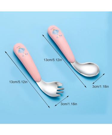 Silent-Qiaoyou Children's Cutlery Set - Heat-Resistant Stainless Steel Training Spoons & Forks Pink Curved Baby Feeding Utensils - Buy Online on GoSupps.com