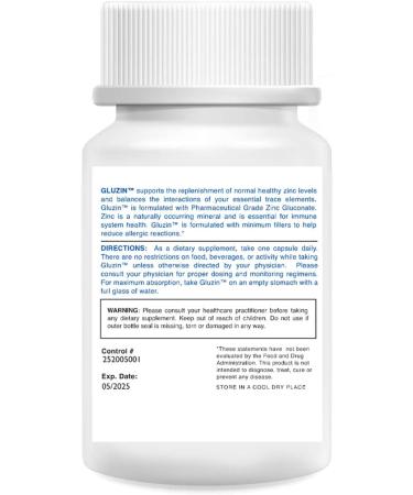 Gluzin 25MG Pharmaceutical Grade Zinc - Frontline Defense - Vegan - 2 Bottles (240 Vegetarian Capsules) - Buy Online on GoSupps.com